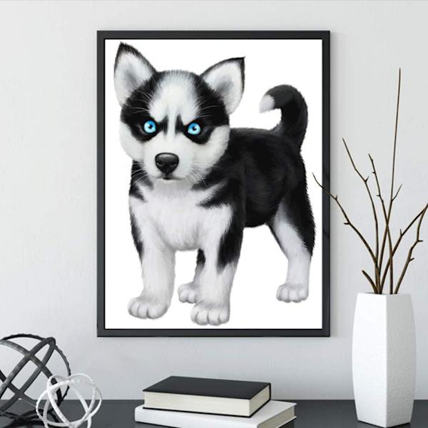 Liten Husky, 5D Målningssats Strassbroderi Korsstygn