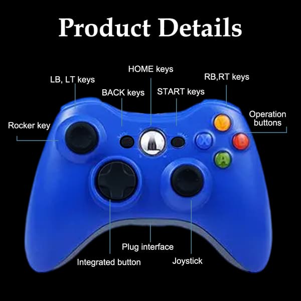 Trådløs controller til Xbox 360, ergonomisk design, endeløs gameplay gamepad med trådløs forbindelse og justerbar D-pad, komfortabelt greb med blue