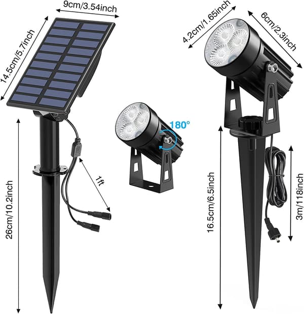 (6000K), Solar Spotlight Utendørs, Solar Lampe Utendørs Hage Solar
