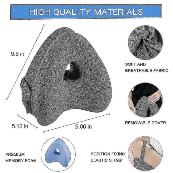 Benspute | Ergonomisk sidepute for optimal støtte | Knepute i memory foam for sidesovere | Posisjoneringspute med avtakbart og vaskbart trekk
