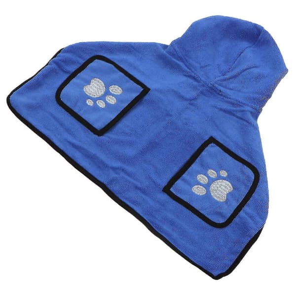 Hunde Håndklæde Stærk Absorberende Hurtigtørrende Håndlommer Design Hætteklædt Hundebadekåbe med Taljebånd til Kat Blå L
