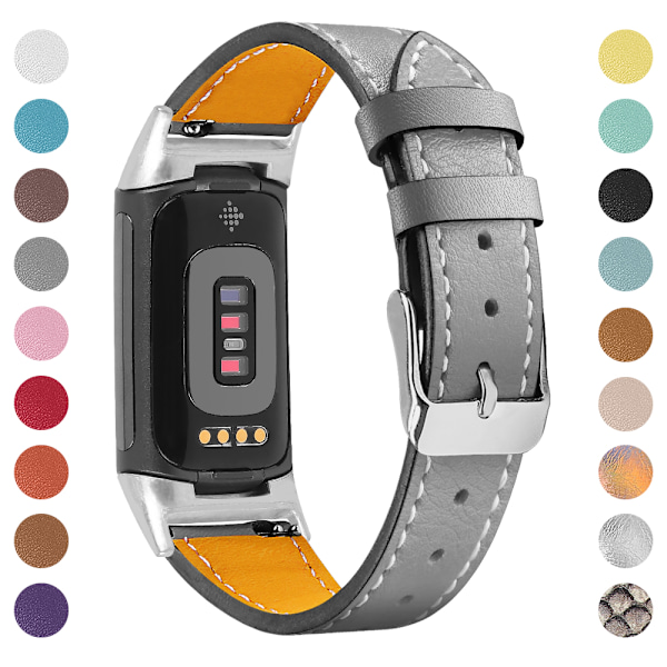 Armband i äkta läder för Fitbit Charge 5/6 Beige