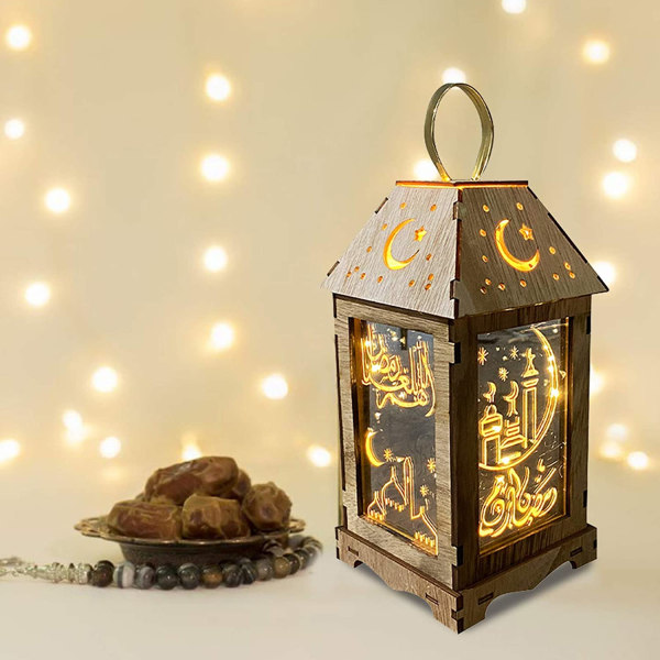 Eid Mubarak Lykta, Ramadan Dekoration Lykta-Ljus Trä