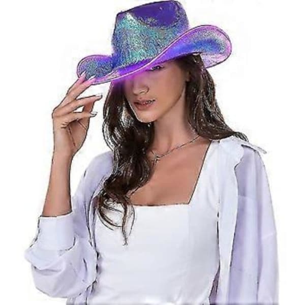 Lysende Space Cowboy Cowgirl Hatt (Lilla)