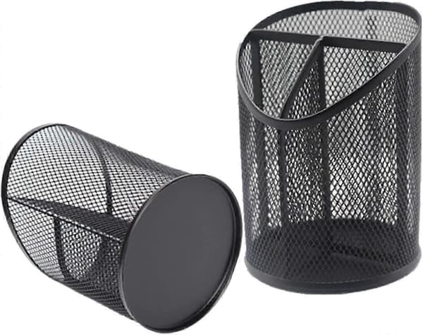 3 Rom Pennholder Mesh Rund Blyantholder Organizer Kopp for Skrivebord Kontor Svart, 2 Pakning