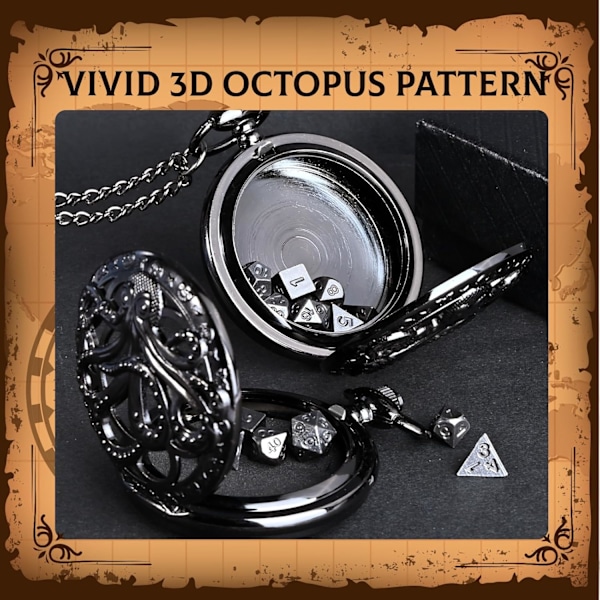 Mini DND Tärningssats med Fickursskal, 7 st Polyhedrala Metalltärningar Perfekt för Dungeons and Dragons Presenter, MTG, R