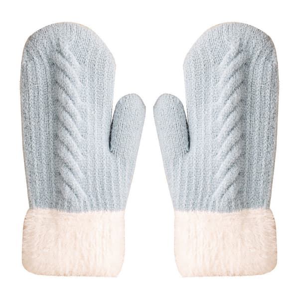 Varma stickade handskar för kvinnor, tjocka stickade ullhandskar Vinter Kallt väder Kabelstickade handskar med mjukt och varmt fleecefoder, Dubbla lager stickning Light grey