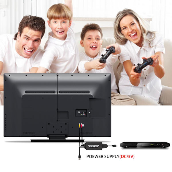 Komposit till HDMI-adapter, enkel uppgradering för dina klassiska spel och media, stöder 1080P med fantastisk klarhet, Plug and Play för omedelbar användning