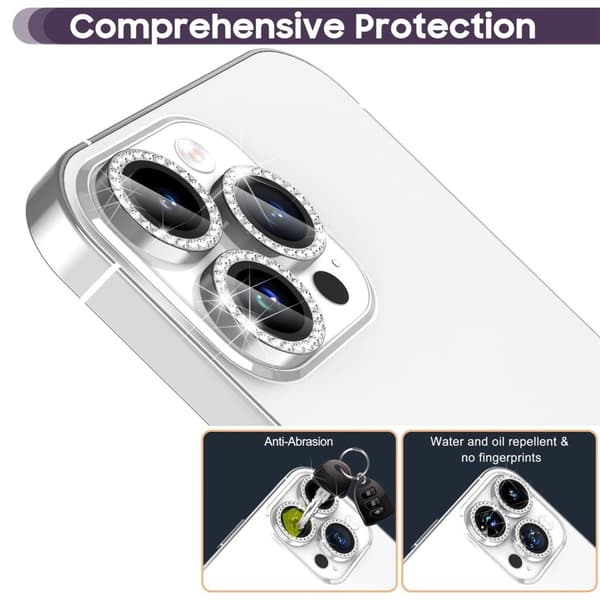 For iPhone 16 Pro 16 Pro Max Camera Lens Protector Tempered Glass+Metal Ring - Silver Silver