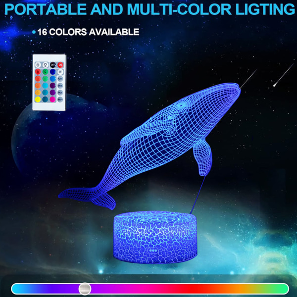 Whale-serien 3D skrivbordslampa, LED färgglad touch fjärrkontroll