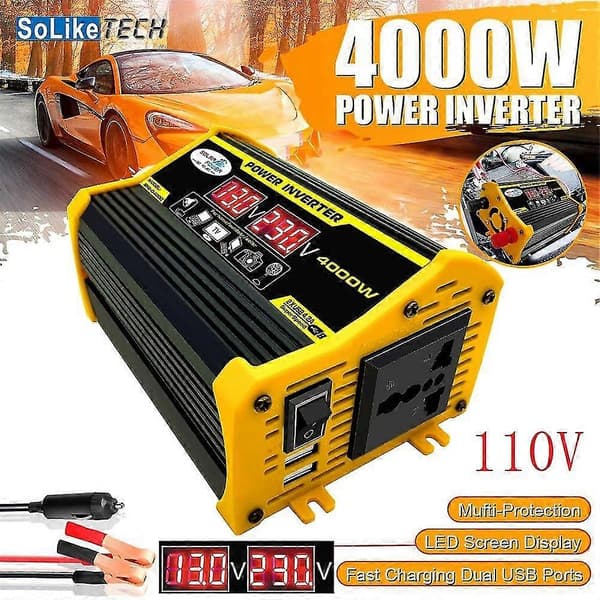 600W 12V Bil Inverter Konverter Lader Adapter Dobbel USB Volta LCD-Skjerm