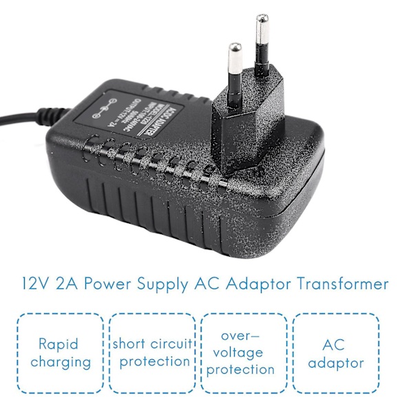 AC/DC 12 V 2 A 24 W strömadapter, transformator, EU-kontakt