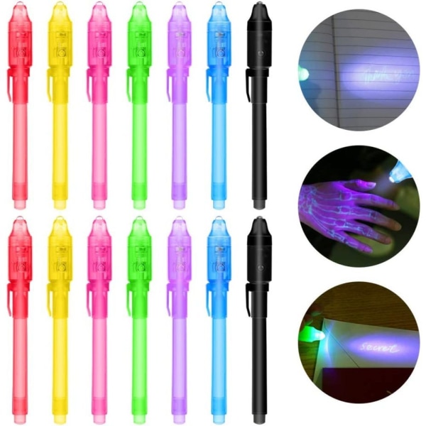 14 x hemlig penna med UV-ljus skriv osynlig läsbar av ljus