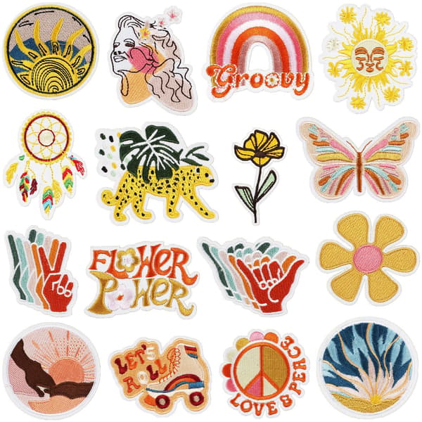 16 sommarbroderade strykmärken, kan användas