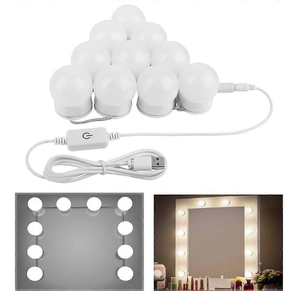 USB dimbar LED Touch Vanity Mirror Lights Belysningsremsa för sminkbord Badrum (vit)