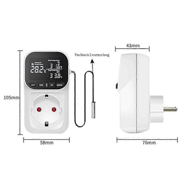 Digital Temperaturregulator, Reptil Termostat Timer Switch Stik med Sensor til Hjem, Drivhus