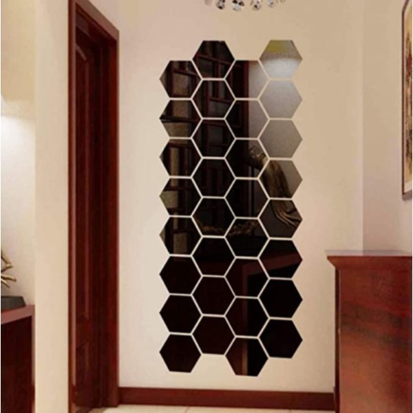 12 st Hexagonala spegelväggsdekaler, DIY dekorativa 3D