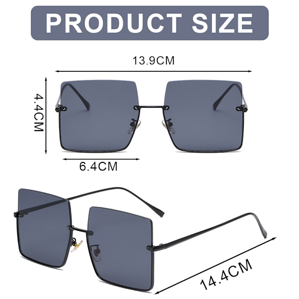 Fyrkantiga ramlösa solglasögon, metallhalvramsolglasögon, retro solglasögon, tillverkade av metall