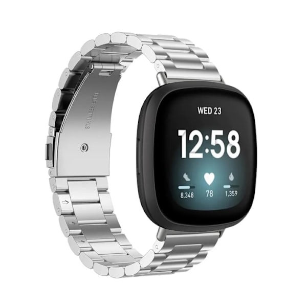 Tre perler i rustfrit stål armbånd til Fitbit versa4/sense2/versa3/sense (Sølv) Sølv Silver