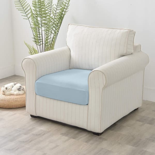 Stretch Överdrag för Sittdyna, Mjuk Sammet Plysch Elastisk Botten Design med Säker Passform Teknik, Halkfritt Möbelskydd för Soffsits och Rygg Light Blue