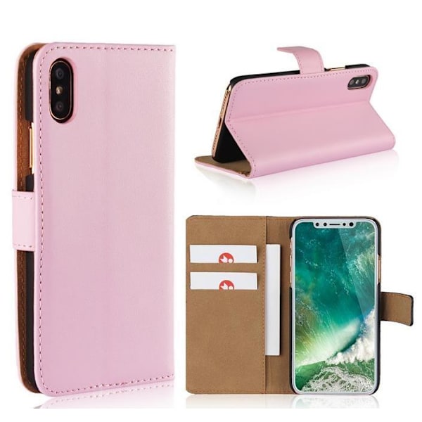iPhone Xs Max - Plånboksfodral I Äkta Läder - Ljus Rosa LightPink Ljus Rosa