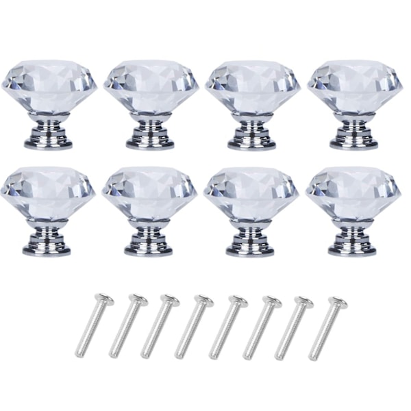 Diamantformade glasknoppar Transparent/Silver 8 st