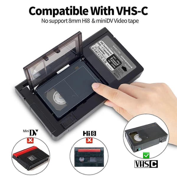 VHS-C Kassettadapter för JVC för RCA för Panasonic VHS-C SVHS VHS Kassettadapter Ej för 8mm/MiniDV/Hi8 Svart