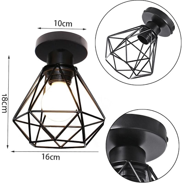 Industriell Taklampa, Retro Svart Design för Gårdshusbelysning, Lätt att Installera Högkvalitativ Metall Halvinfälld Taklampa (1 st)