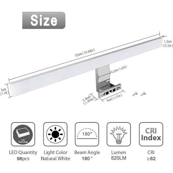 LED-spegellampa i krom-nickel legerat stål, bred användning för badrum och vardagsrum, enkel att installera med förborrade fästen