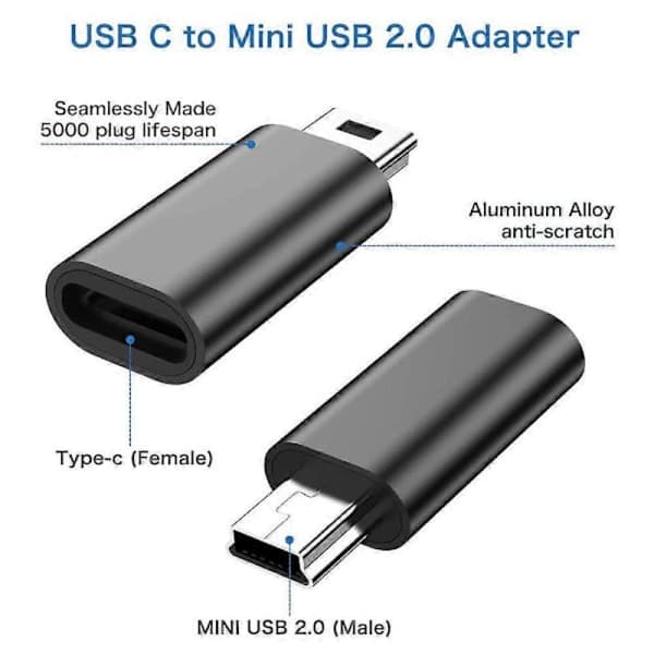 4 kpl USB C - Mini USB 2.0 -adapteri, C-tyypin naaras - Mini USB -urosmuunnossovitin MP3-soittimille D