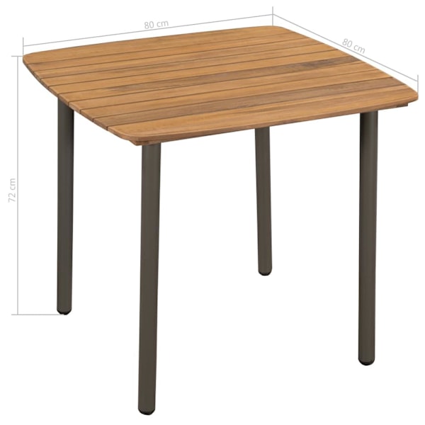vidaXL Trädgårdsbord 80x80x72cm massivt akaciaträ och stål Brun
