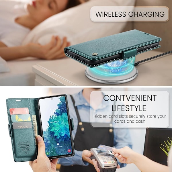 Samsung S20 FE - Fodral Premium Läder RFID Skyddat CaseMe® Grön Green