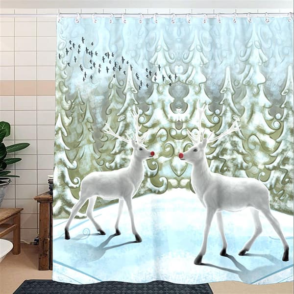 180×180CM Vanntett dusjforheng med kroker (julehjort)