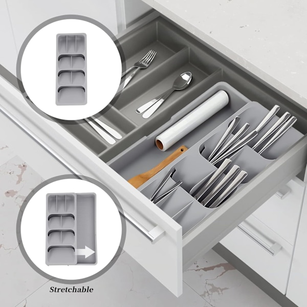 Hållbar lådorganisatör, expanderbar kökslådorganisatör med justerbara bestickfack, ergonomisk och hållbar förvaring för bestick (Passar