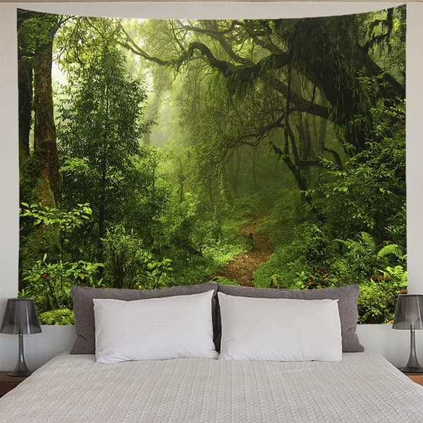 (150x200cm, 59\"X79\") Skogsväv Stor Grön Träd Vit M