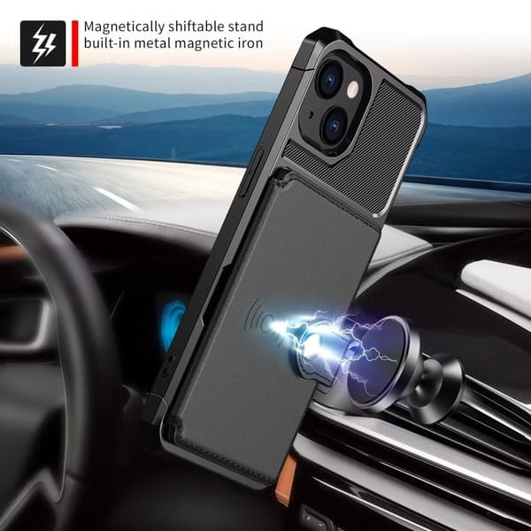 iPhone 15 - Cover med magnetisk pung 4-rum Sort