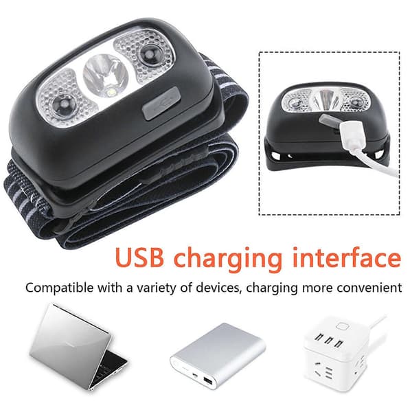 LED-otsalamppu USB Ladattavat Ajovalot Aaltoanturilla Vedenpitävä IPX5