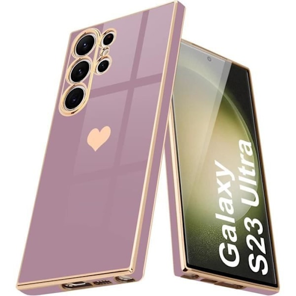 Fodral för Samsung Galaxy S23 Ultra, flytande silikon, guld kärleksmönster, stötsäkert skydd, lila