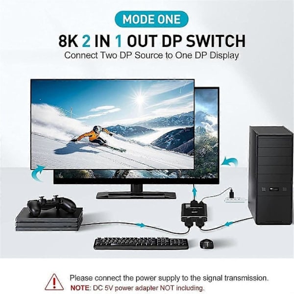 8K DisplayPort-switch 2 in 1 ut/ 1 in 2 ut Display Port DP-switch Stöder 8K30Hz 4K120Hz för PC