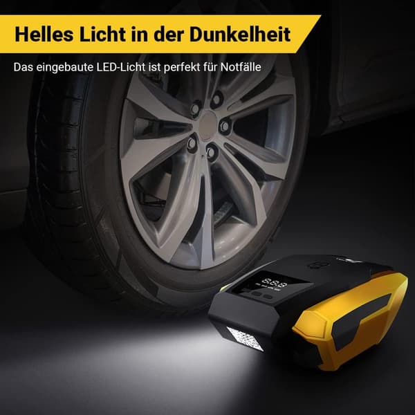 Däckpump för bildäck, 12VDC bil-luftpump digital däcktrycksmätare för säker uppblåsning, automatisk avstängning bärbar luftkompressor säkerställer precision