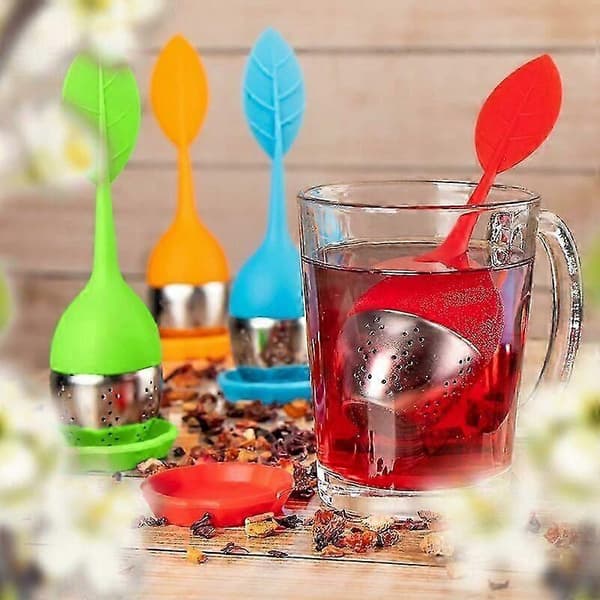 4 stk. teinfuser i rustfritt stål og silikon - tesil med lokk og skål - teinfuser (grønn oransje blå rød)