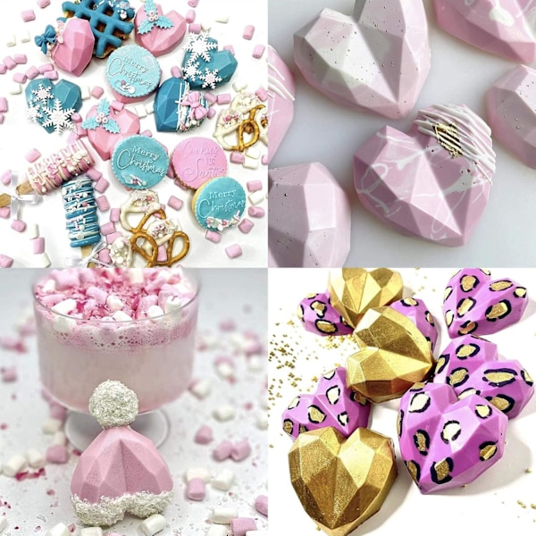 Diamant Hjärtdesign, Ugn Mikrovågsugn Fryssäker Multifunktionell Livsmedelsgodkänd Hjärtformad Silikonform för Bakning av Professionell Kvalitet (Rosa)