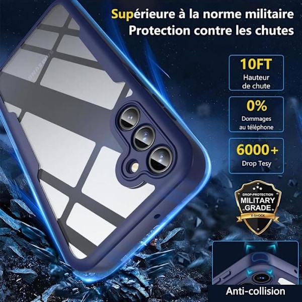 Fodral för Samsung Galaxy A15 5G-4G Helkroppsförstärkt kant hårt 360° skydd - Marinblå
