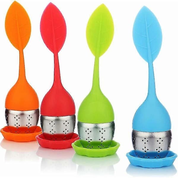 4 stk. teinfuser i rustfritt stål og silikon - tesil med lokk og skål - teinfuser (grønn oransje blå rød)