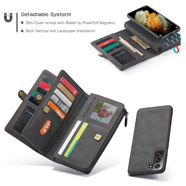 Samsung Galaxy S21 - CASEME 2-i-1 Multifunktionellt Läder Fodral - Svart Black Svart