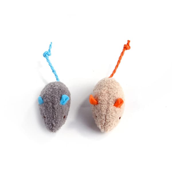 2 mini museformede katteleker, utstoppede museleker til katt