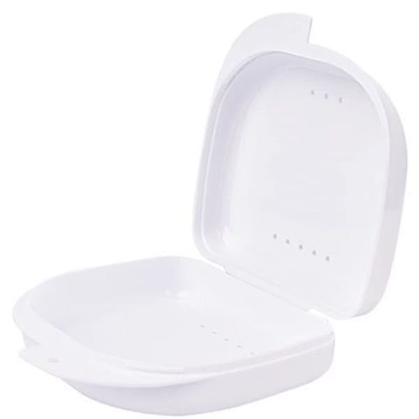 2 stk. oppbevaringsboks for tannregulering, delvis proteseboks (lys