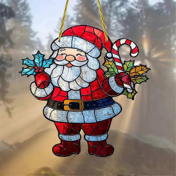 Julepynt med julemanden, farverige akrylvinduesdekorationer