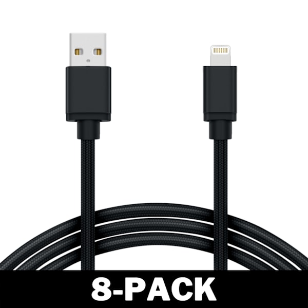 1M Kabel iPhone Laddare Nylon Quick Charge Svart 2-Pack