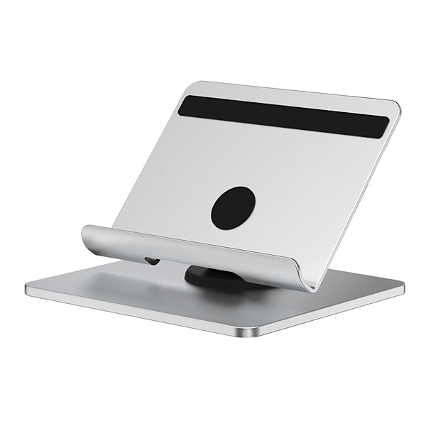 Smart enhetsställ för skrivbord, utmärkt tillverkat för 4-12,9 tums enheter, säkerställer en stabil och ergonomisk tittarupplevelse, i elegant silver